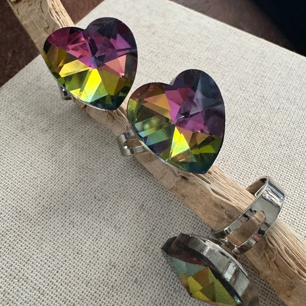 Volcano AB Crystal Heart Adjustable Ring NWOT